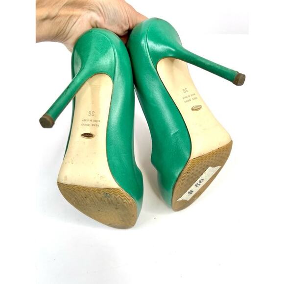 SERGIO ROSSI Green Leather 4 Inch Heel Shoes Size 5.5 (EU 36) - Picture 9 of 14